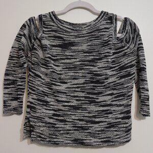 Express Cold Shoulder Knit Sweater Top - Black White Stripe - S